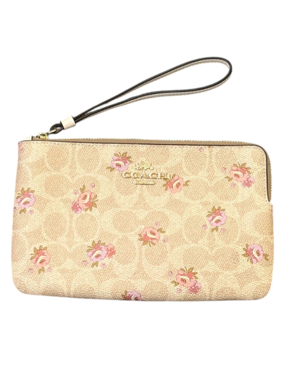 Women's Coach Floral Print Wristlet Clutch in Beige and Pink